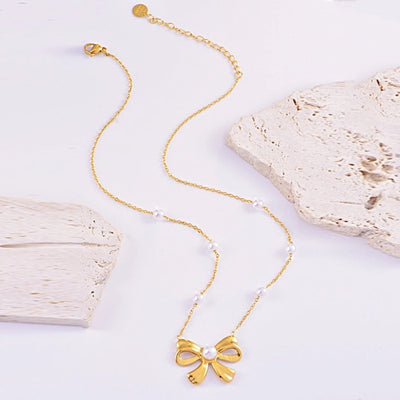 Jewelry Sweet Simple Style Bow Knot Titanium Steel Earrings Necklace