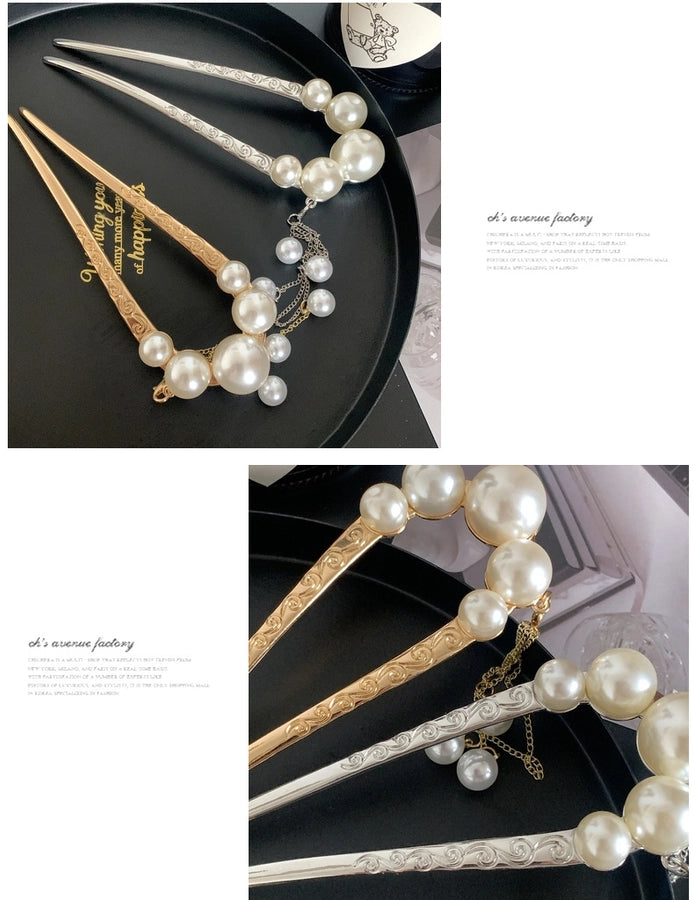 elegant classical geometric imitation pearl alloy plating hairpin