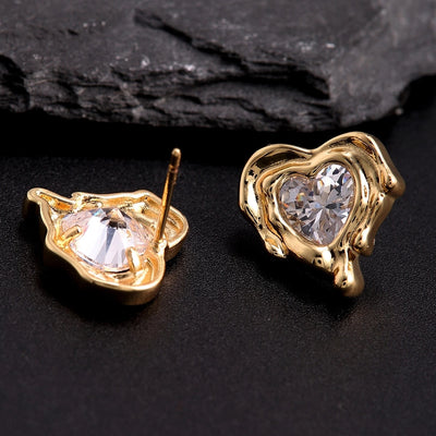 1 Pair Elegant Vintage Style Wedding Heart Shape Inlay Copper Zircon 18K Gold Plated Ear Studs