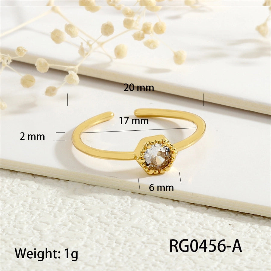 Copper Inlay Geometric Solid Color Zircon Open Rings