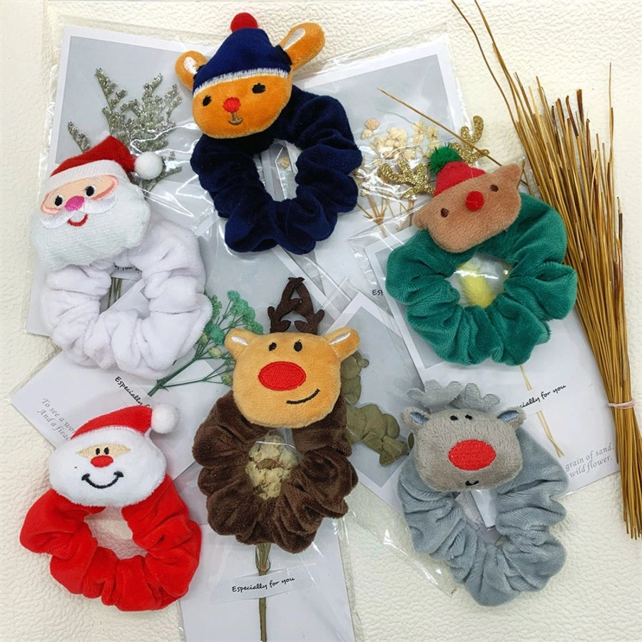 Christmas Cartoon Style Cute Women's Christmas Hat Christmas Tree Santa Claus Flannel Hair Tie