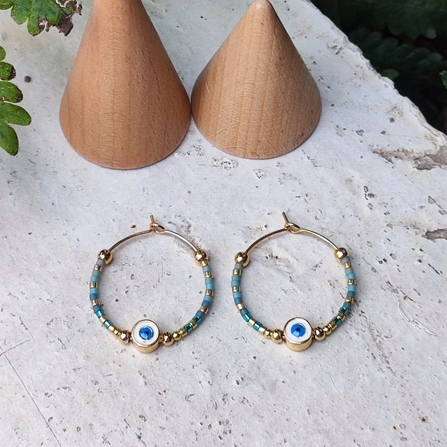 1 Pair IG Style Devil's Eye Beaded Copper Earrings