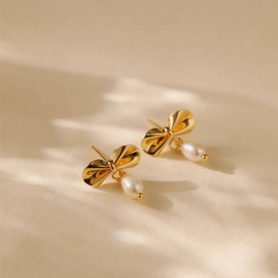 1 Piece Vintage Style Lady Wedding Pearl Inlay Copper Artificial Pearls 18K Gold Plated Drop Earrings