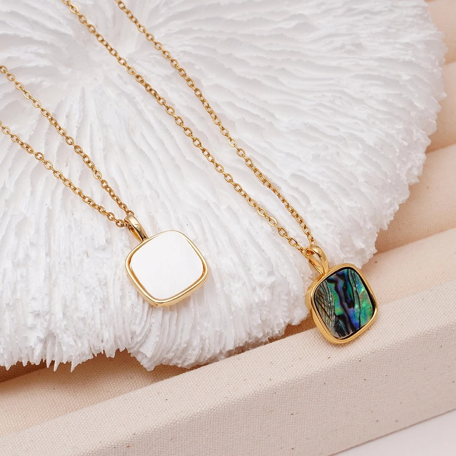 Jewelry Simple Style Geometric 304 Stainless Steel Copper Shell Inlay Pendant Necklace