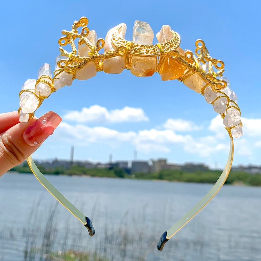 Women's Luxurious Queen Bridal Moon Alloy Knitting Natural Stone Hair Band