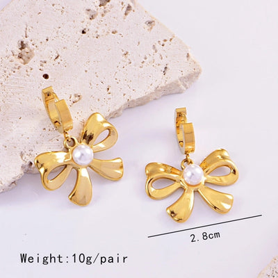 Jewelry Sweet Simple Style Bow Knot Titanium Steel Earrings Necklace