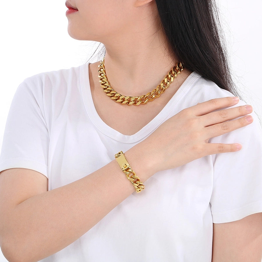 Fashion Minimalist Atmospheric Stainless Steel Cuban Link Chain Bracelet Necklace