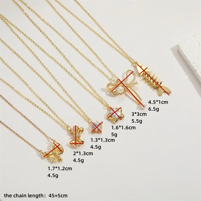 ABS Copper 14K Gold Plated Inlay Star Bow Knot Fish Bone Zircon Pendant Necklace