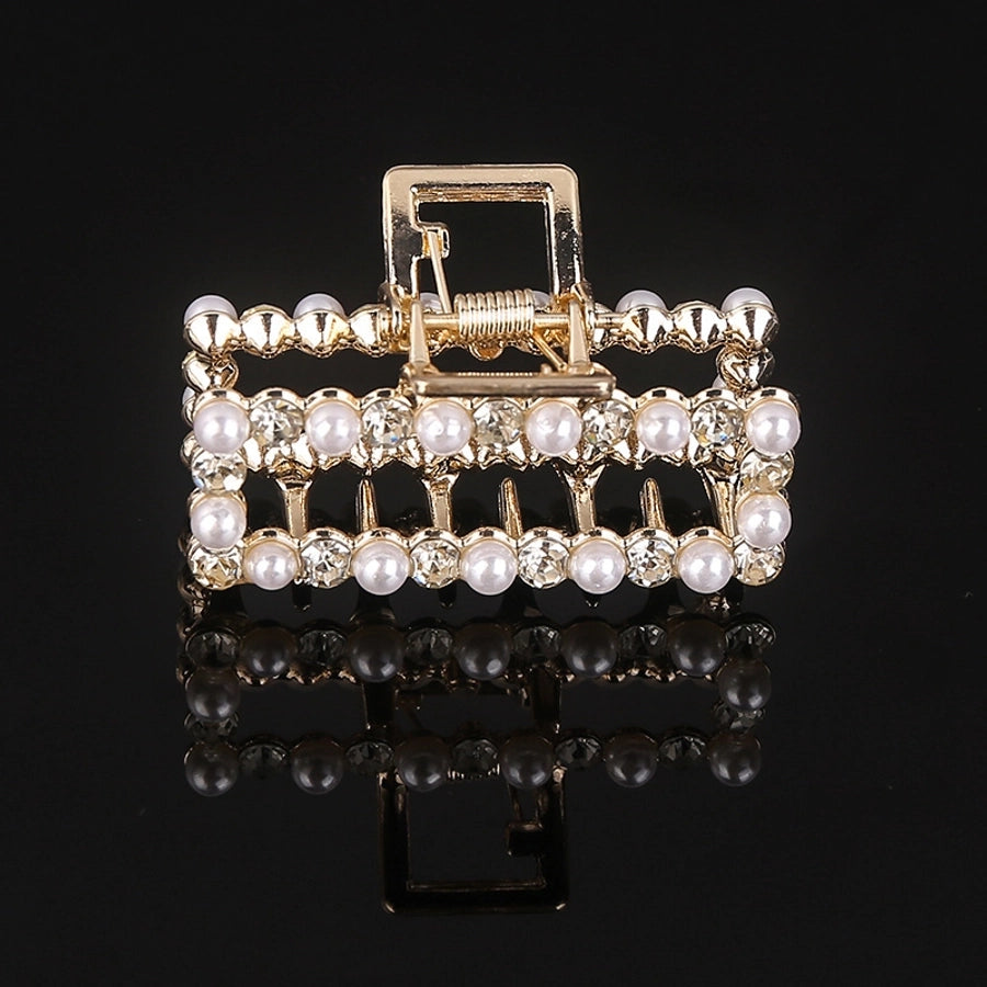 simple style solid color alloy inlay rhinestones hair claws 1 piece