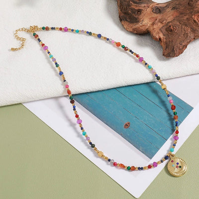 Tropical Sweet Round Moon 304 Stainless Steel natural stone Freshwater Pearl Rhinestones Beaded Chain Pendant Necklace In Bulk