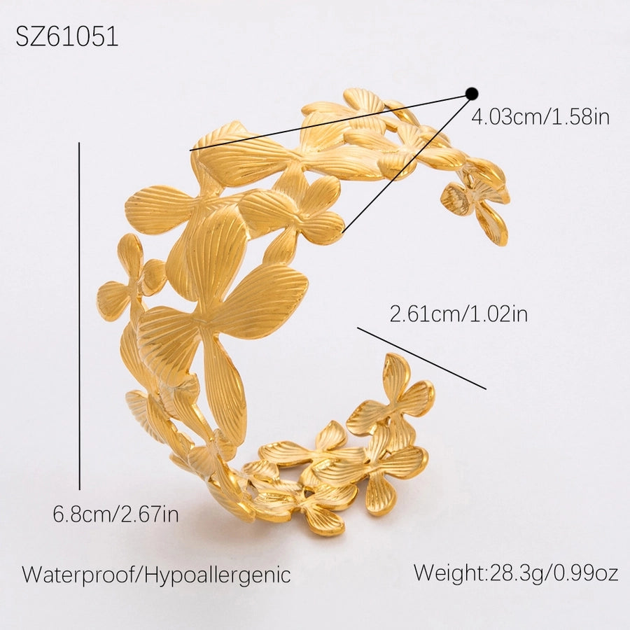 Casual Retro Leaves Flower 304 Stainless Steel Cuff Bracelets In Bulk