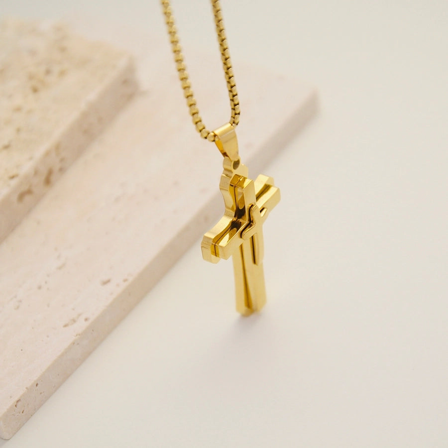 Jewelry IG Style Hip-Hop Cross 304 Stainless Steel 18K Gold Plated Layered Plating Three-dimensional Pendant Necklace