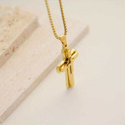 Jewelry IG Style Hip-Hop Cross 304 Stainless Steel 18K Gold Plated Layered Plating Three-dimensional Pendant Necklace