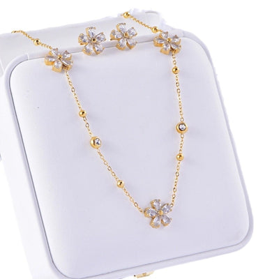 Jewelry Sweet Simple Style Flower Titanium Steel Bracelets Earrings Necklace