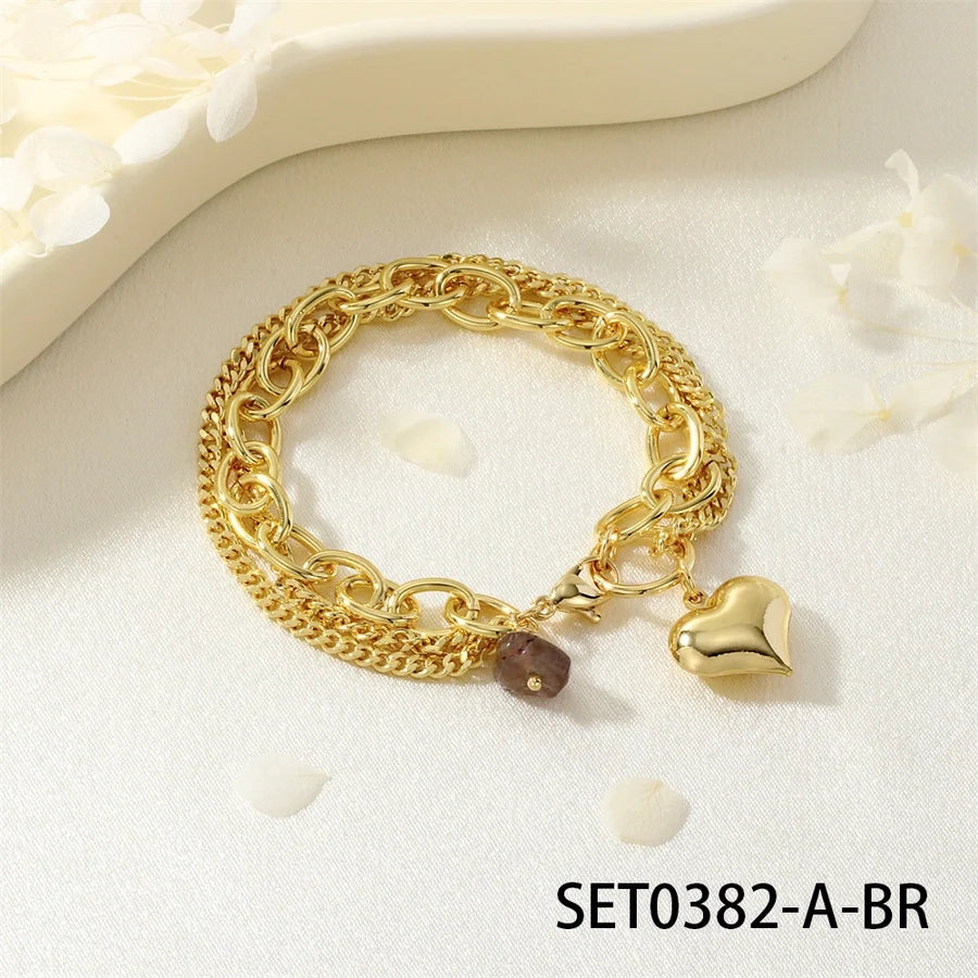 Jewelry Elegant Classic Style Streetwear Heart Shape Copper Bracelets Necklace