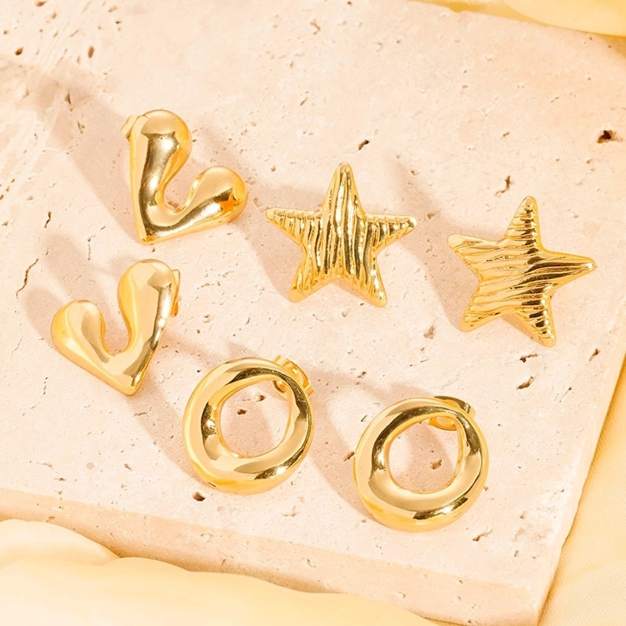 1 Pair Casual French Style Pentagram Round Heart Shape 304 Stainless Steel 18K Gold Plated Ear Studs