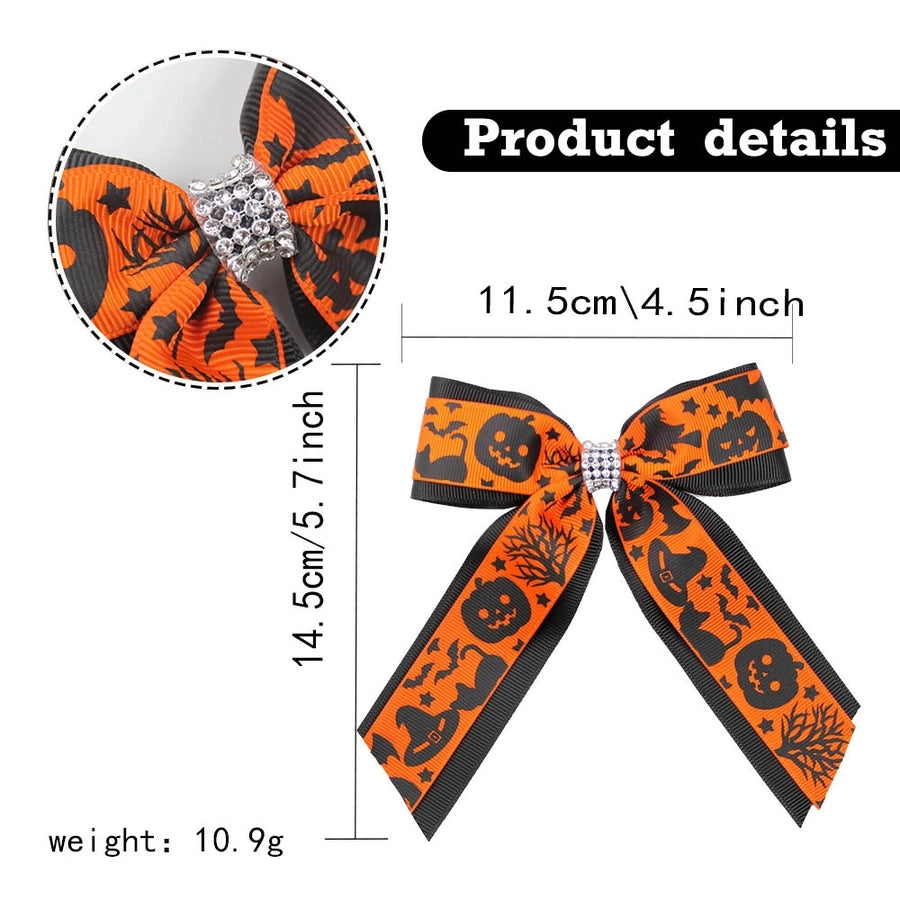 Girl'S Casual Pumpkin Bow Knot Ghost Cloth Inlay Rhinestones Hair Clip