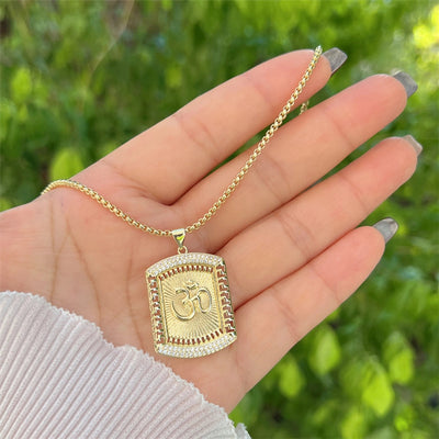 Copper 18K Gold Plated Inlay Geometric Zircon Pendant Necklace