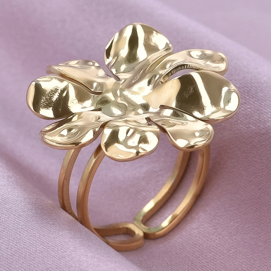 Jewelry Cute Geometric Flower 304 Stainless Steel 18K Gold Plated Irregular Polishing Adjustable Ring