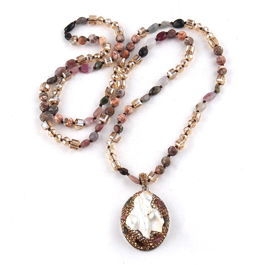 Vintage Style Simple Style Geometric natural stone Beaded Chain Pendant Necklace In Bulk