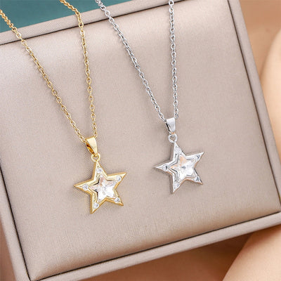 Jewelry Cute Queen Bridal Star 316 Stainless Steel  Copper Zircon 18K Gold Plated Inlay Pendant Necklace