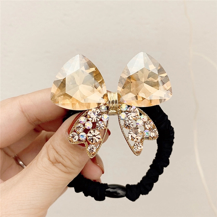 simple style bow knot alloy inlaid crystal hair tie