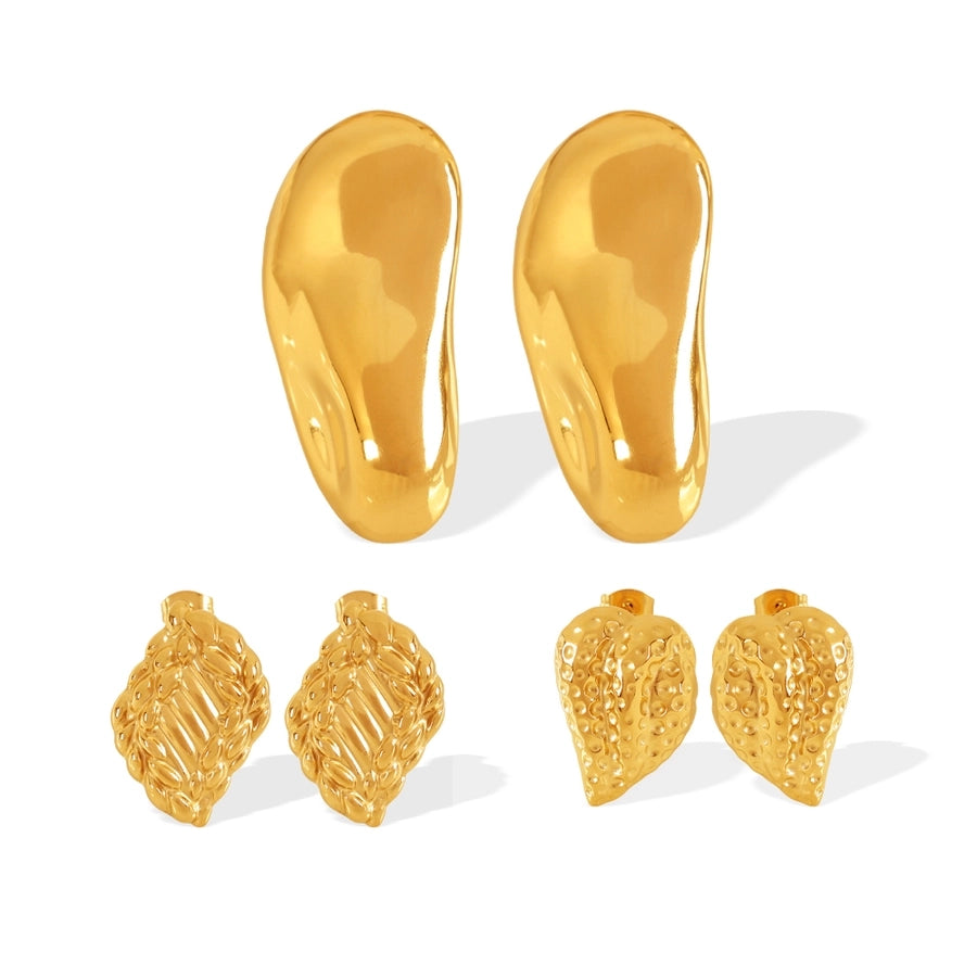1 Pair IG Style Retro Geometric Polishing Plating 304 Stainless Steel 18K Gold Plated Ear Studs