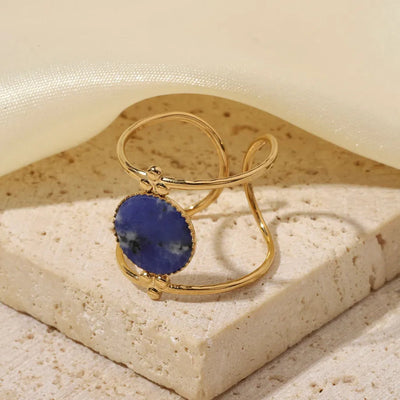 Wholesale Jewelry Vintage Style French Style Simple Style Geometric Titanium Steel Natural Stone Plating Open Rings