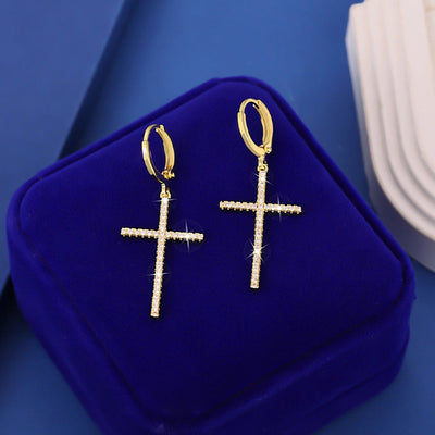 1 Pair Hip-Hop Simple Style Cool Style Cross Copper Zircon Imitation Gold  Ear Studs