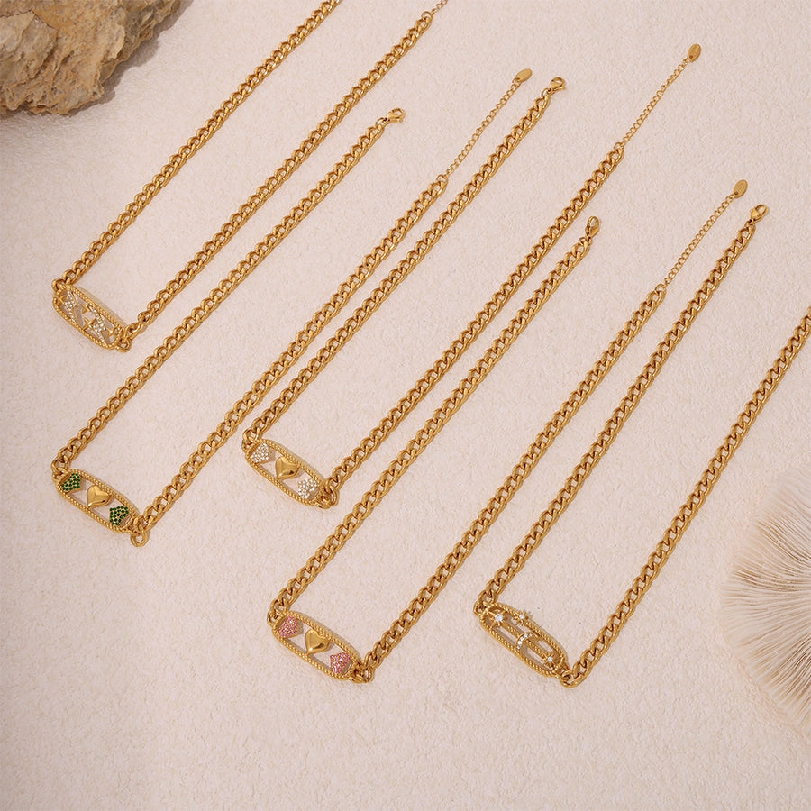 Jewelry Elegant Luxurious Vacation Heart Shape Lightning Titanium Steel Rhinestones 18K Gold Plated Plating Inlay Jewelry Set