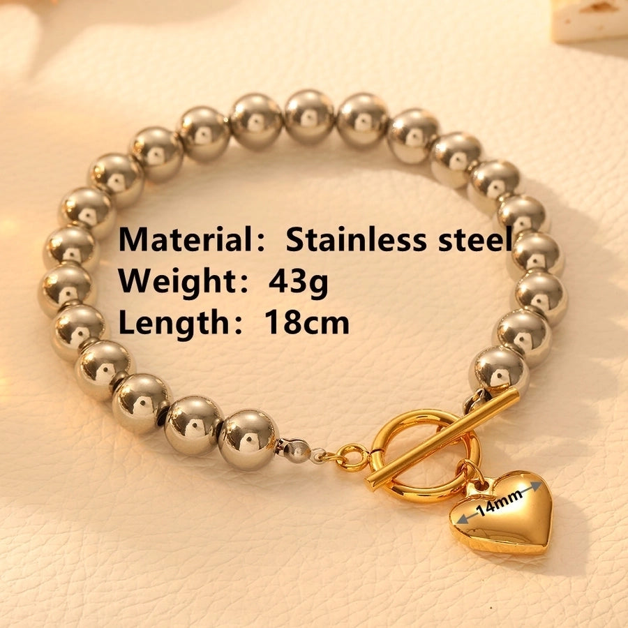 Elegant Heart Shape Titanium Steel 18K Gold Plated ball chain Bracelets In Bulk