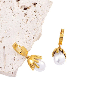 Jewelry Elegant Retro Geometric Titanium Steel Pearl Plating Inlay Earrings Necklace