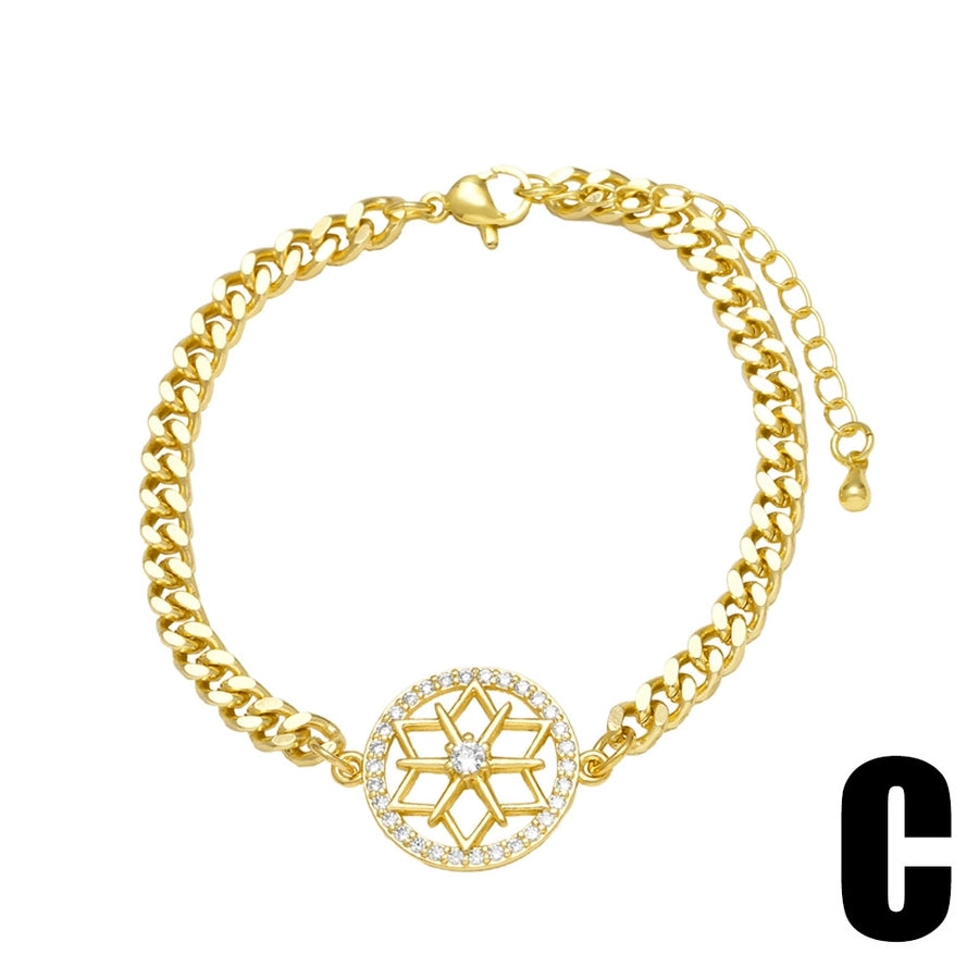 Copper 18K Gold Plated Inlay Star Moon Zircon Bracelets