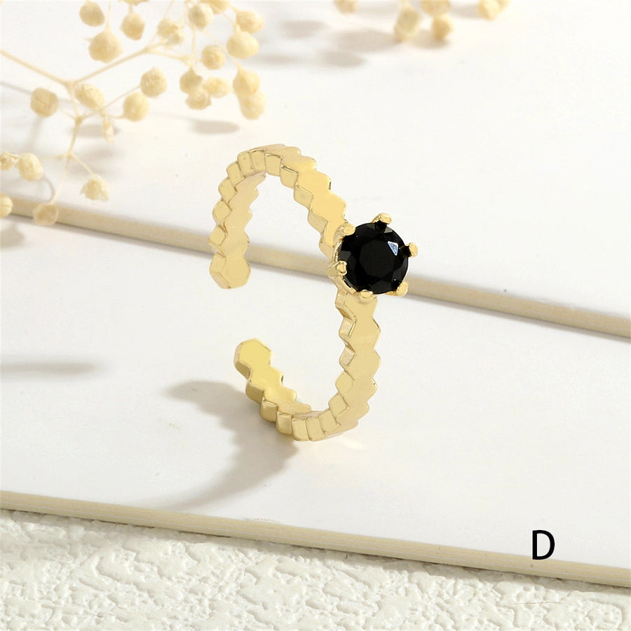 Copper Inlay Round Zircon Open Rings