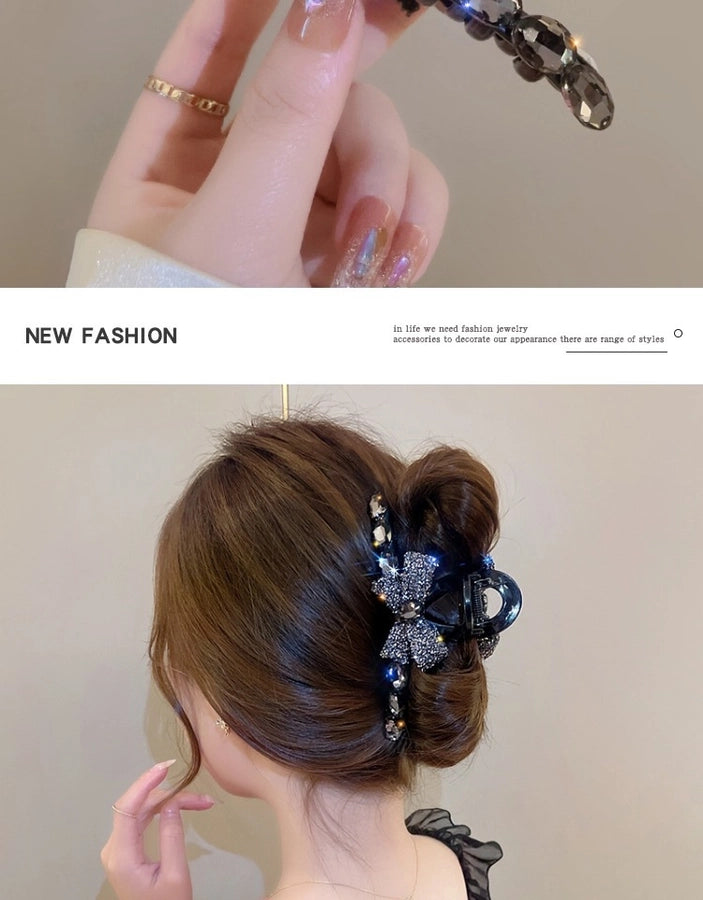 Full diamond bow large hair clip high-grade updo hairpin female back spoon  New elegant clip headdress