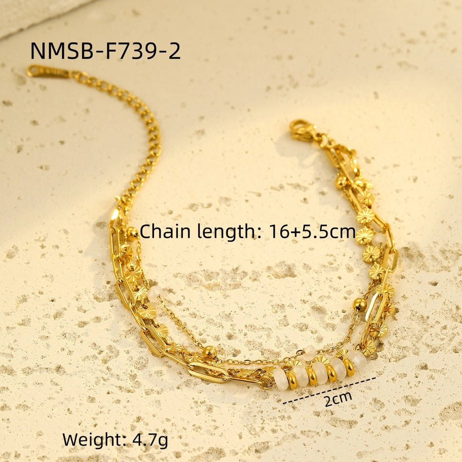 Simple Style Solid Color 304 Stainless Steel natural stone 18K Gold Plated cable chain Bracelets In Bulk