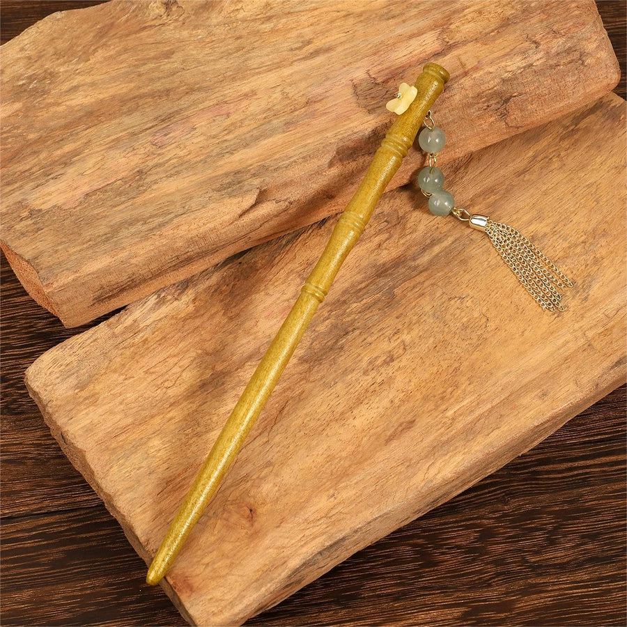 Women's Chinoiserie Classic Style Artistic Bamboo Flower Wood Tassel Hairpin