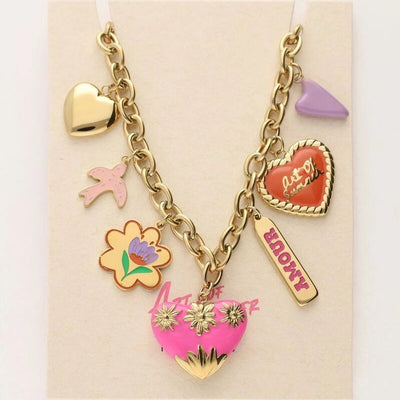 Copper Gold Plated Enamel Heart Shape Pendant Necklace