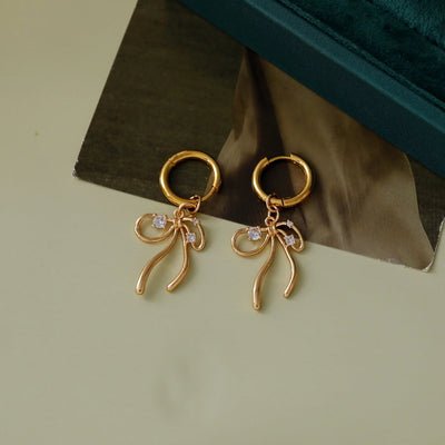 Copper 18K Gold Plated White Gold Plated Asymmetrical Big Bow Bow Knot Zircon Jewelry Set