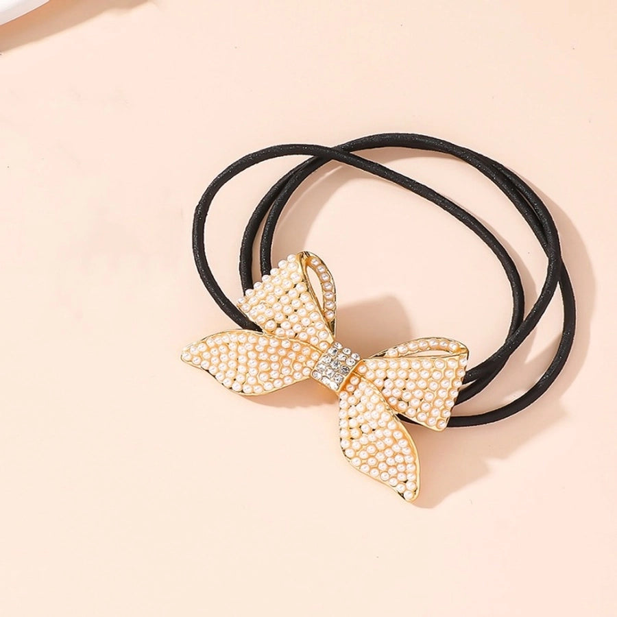 women's simple style butterfly bow knot alloy inlay rhinestones pearl hair tie