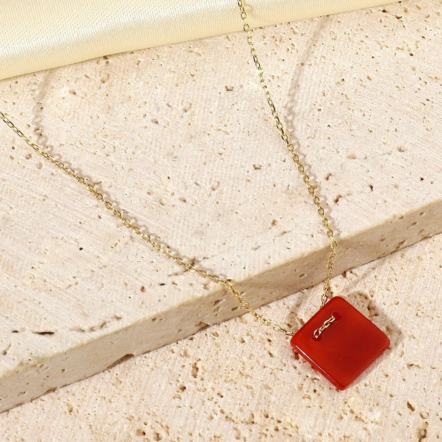 Jewelry Vintage Style French Style Simple Style Geometric Titanium Steel Natural Stone 14K Gold Plated Plating Pendant Necklace