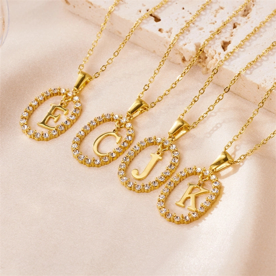 Jewelry Sweet Simple Style Artistic Letter 304 Stainless Steel Artificial Diamond Inlay Pendant Necklace