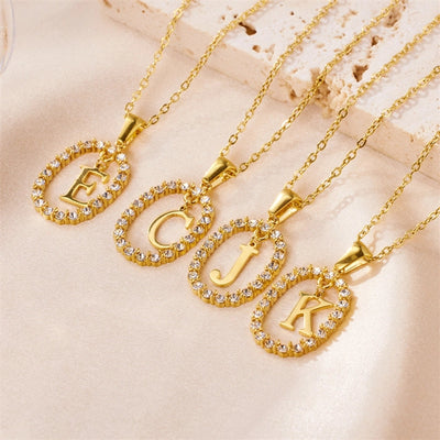 Jewelry Sweet Simple Style Artistic Letter 304 Stainless Steel Artificial Diamond Inlay Pendant Necklace