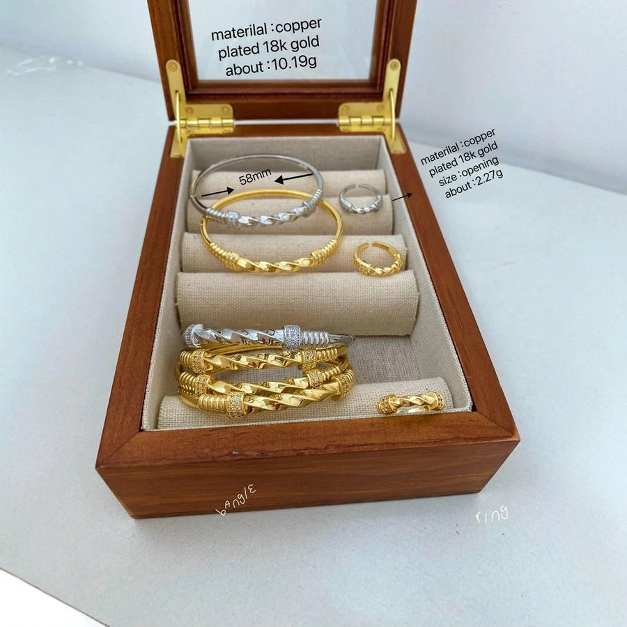 Jewelry Vintage Style Classic Style Geometric Copper Zircon Rings Necklace Jewelry Set