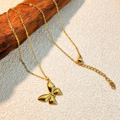 Wholesale Jewelry Vacation Beach Flower Butterfly Bow Knot 304 Stainless Steel 18K Gold Plated Plating Pendant Necklace Paperclip Chain cable chain
