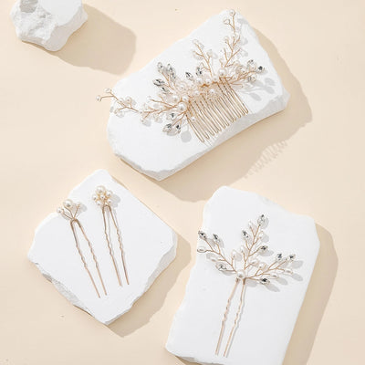 women's elegant glam bridal geometric artificial crystal imitation pearl rhinestone handmade hairpin insert comb