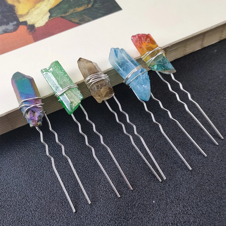 women's ig style geometric alloy handmade inlay crystal hairpin