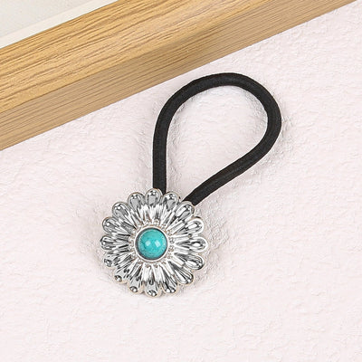 Women's Classical Ethnic Style Classic Style Cross Round Cattle Alloy Polyester Inlay Turquoise Hair Tie