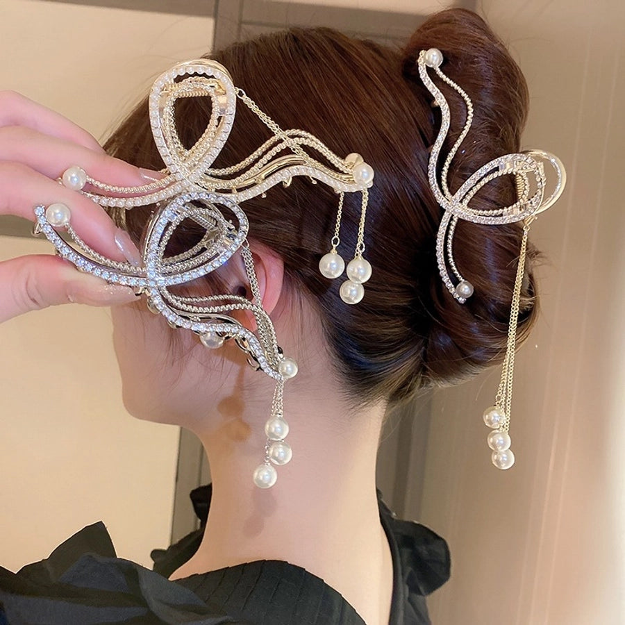 elegant classic style geometric alloy plating hollow out inlay pearl zircon hair claws