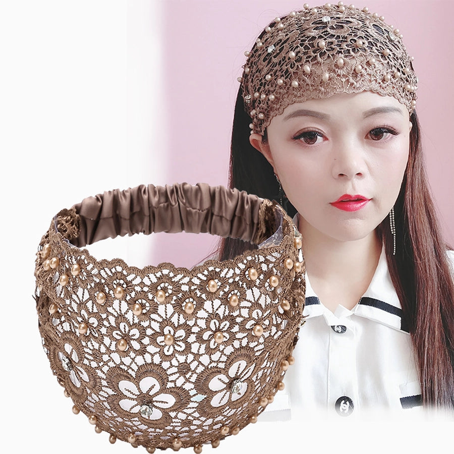 Pearl Hair Band Wide-brimmed Thin Hollow-out Hair Band Hair Clip White Hair Covering Headdress Hat Broken Hair Headband Headband for Women